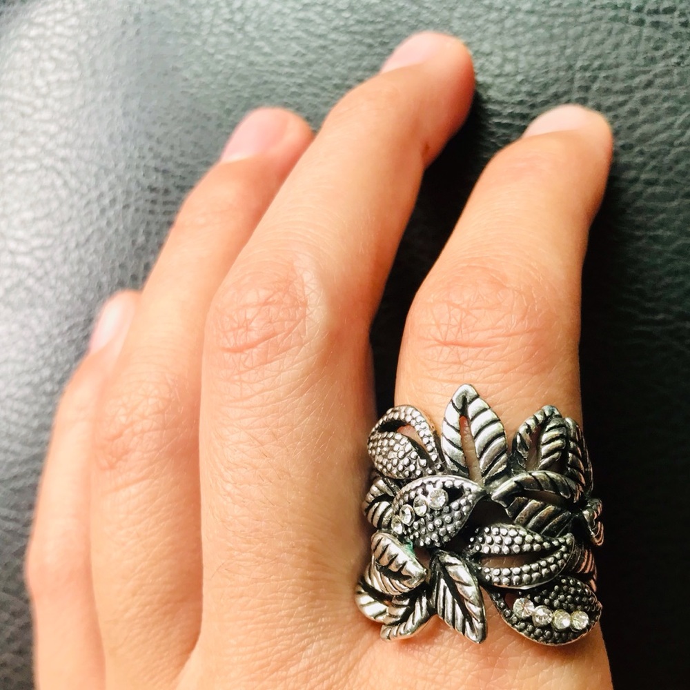 Boho Tribal Egypt Leaves Rustic Silver Ring